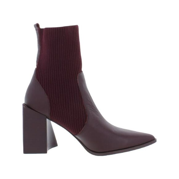 Steve Madden Leather Burgundy Tack Boots 9.5 New Pointy toe ankle stack heels - Picture 1 of 10